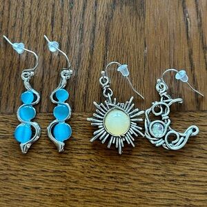 Silver-tone Dangle Earrings - 2 Pairs